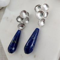 Lily Pad Stud Earrings with Lapis Lazuli Gold or Silver
