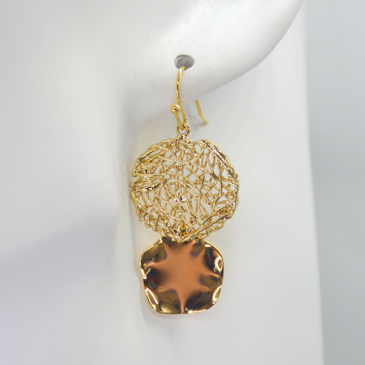 Octavia gold double ring drop gold earrings