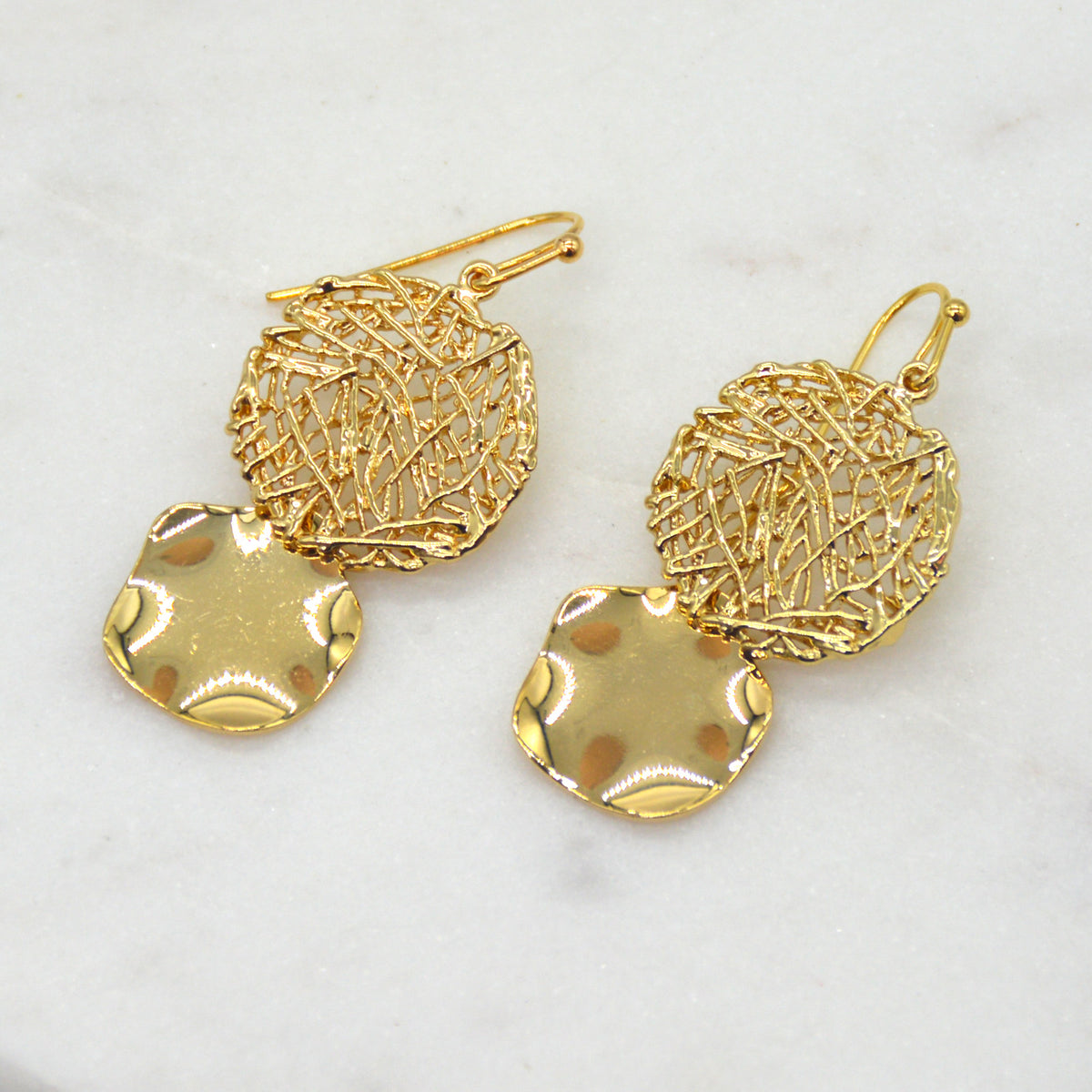 Octavia gold double ring drop gold earrings
