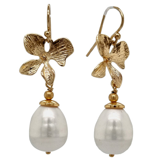 Orchid Shell Pearl Gold Earrings