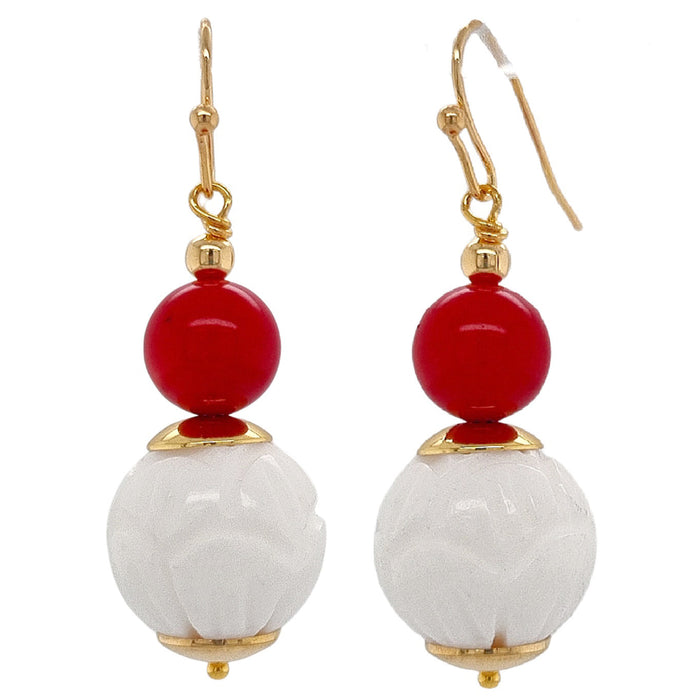 Praia Carved white Shell and red Coral Earrings