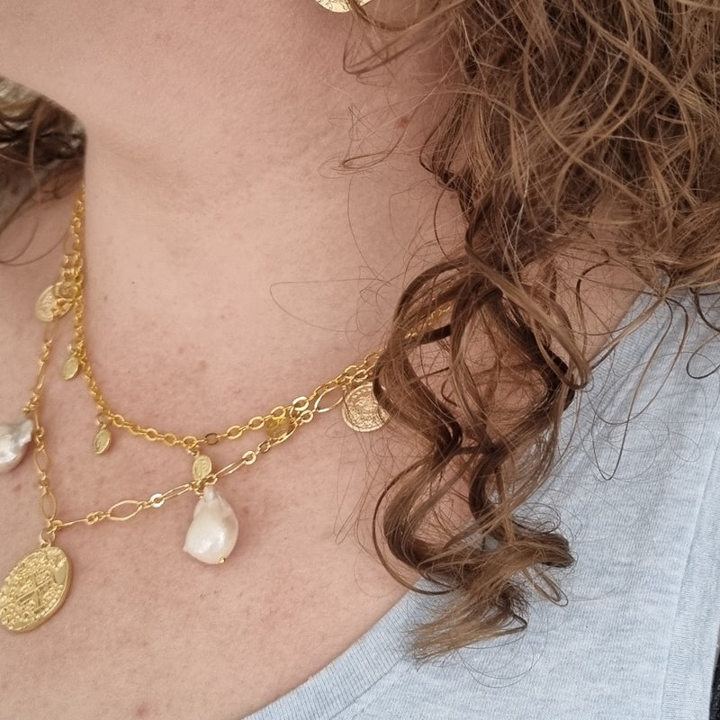 Praia Freshwater Pearl and Coin double layer Necklace
