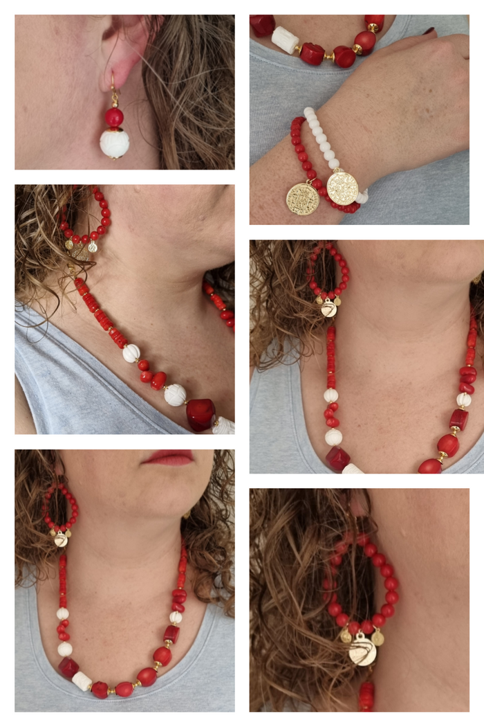 Praia White Shell and Red Coral Necklace