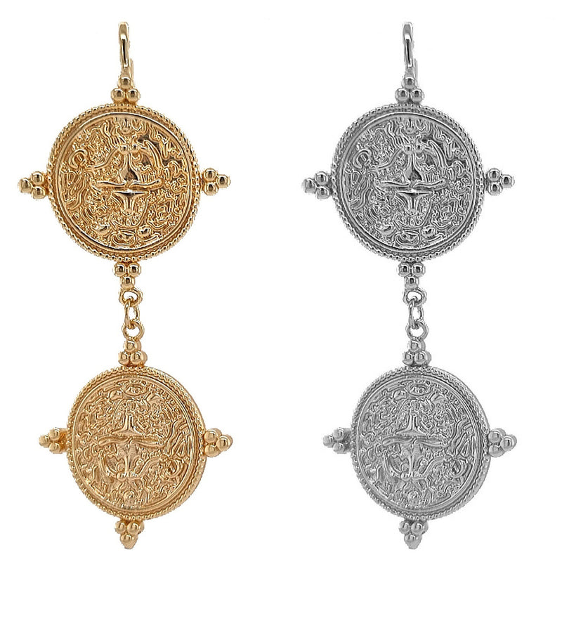 Praia Double Coin Earrings Gold or Platinum