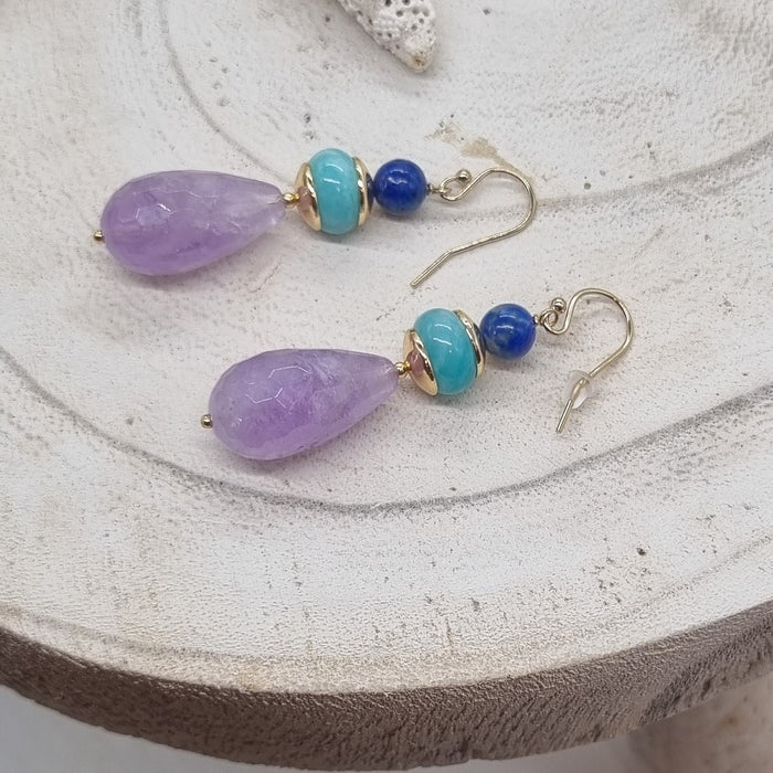 Tania Amethyst Amazonite Lapis Lazuli Earring
