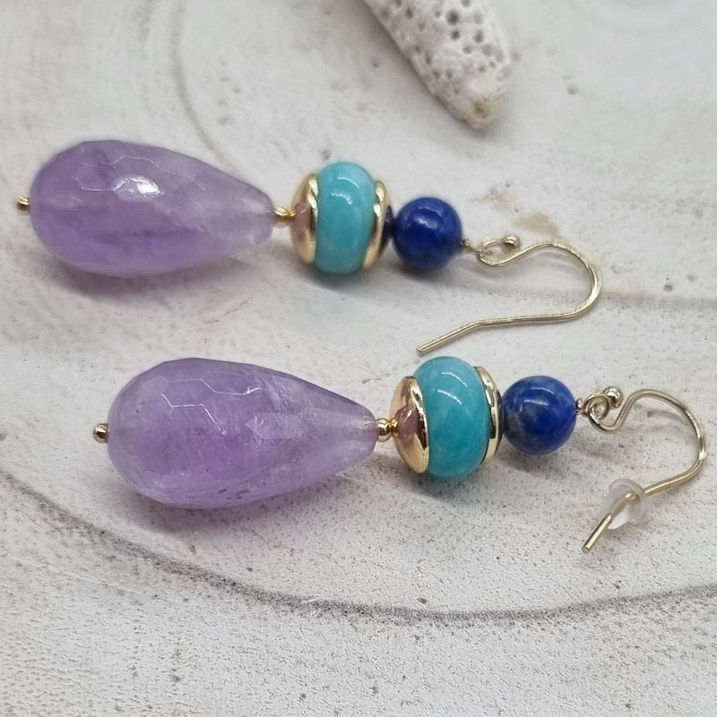 Tania Amethyst Amazonite Lapis Lazuli Earring