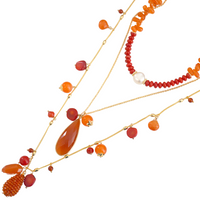 Glamour Carnelian, Coral and Fresh Water Pearl necklaces set of 3