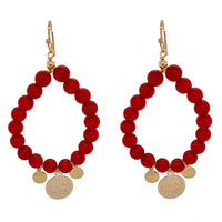 Vera hoop Earrings with Coin drops Red Sea Bamboo Coral