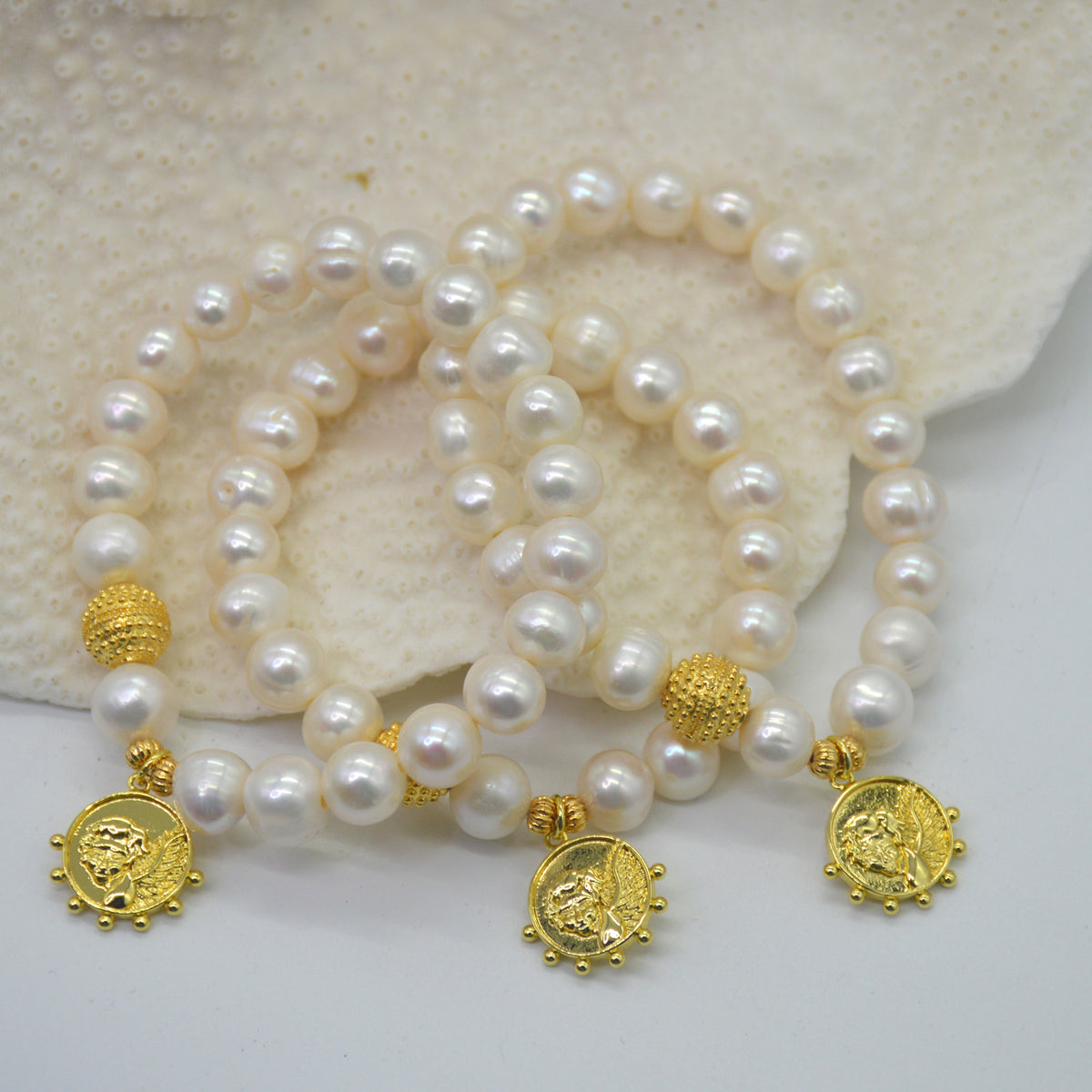 Zara Freshwater Pearl Coin Charm Bracelet