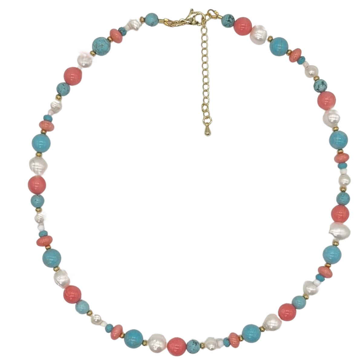 Aphrodite Turquoise, Freshwater Pearl and Coral Necklace