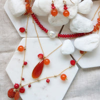 Glamour Carnelian, Coral and Fresh Water Pearl necklaces set of 3