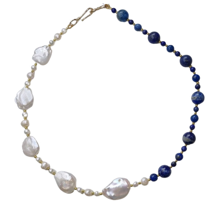 Sea Dreaming Lapis Lazuli and Freshwater Pearl Necklace