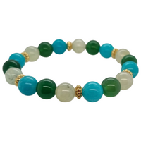 Mana Green Agate, Amazonite, Prehnite Gold stretchy Bracelet