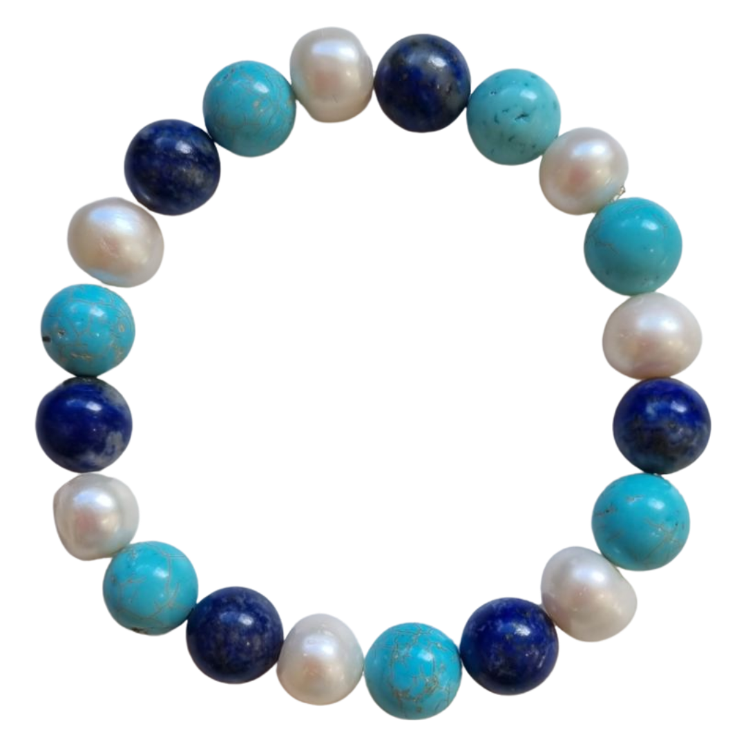 Lapis Lazuli, Turquoise & Freshwater Pearl Bracelet