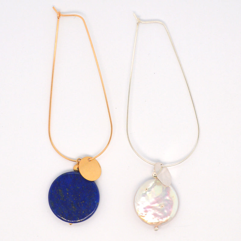 Sea Dreaming long hoop Lapis Lazuli and Pearl Gold or Silver Earrings